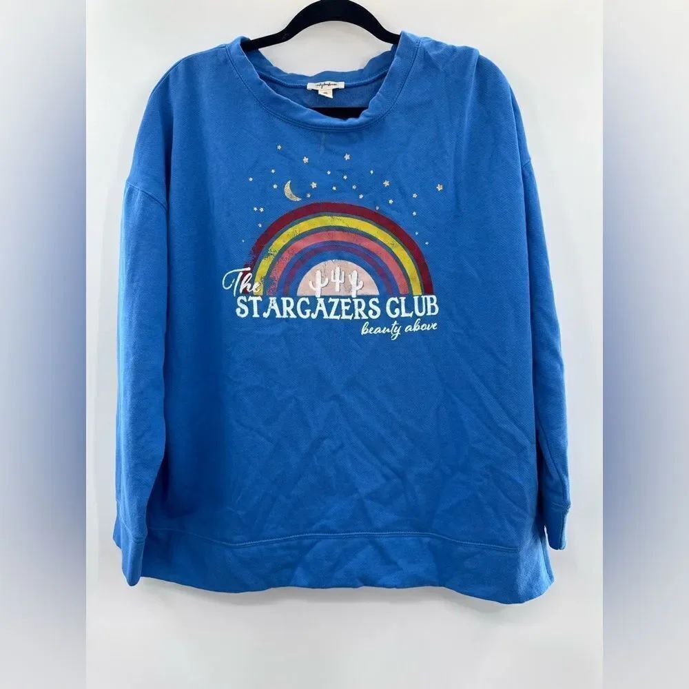 3For$20 Style &Co Blue Sweater Rainbow Shimmer Star sweater size XXL NWOT